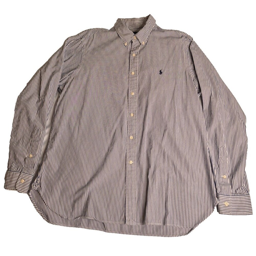 Ralph Lauren Mens Shirt Size 17/43 Long Sleeve Blue Stripes w\ Blue RL Pony